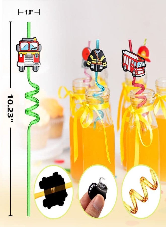 GREAWOD 24 PCS Fire Truck Party Favors Drinking Straws for Fire Truck Birthday Party Supplies,Suitable for fire truck themed party With 2 Pieces Straw Cleaning Brushes(8 color) - Image 5
